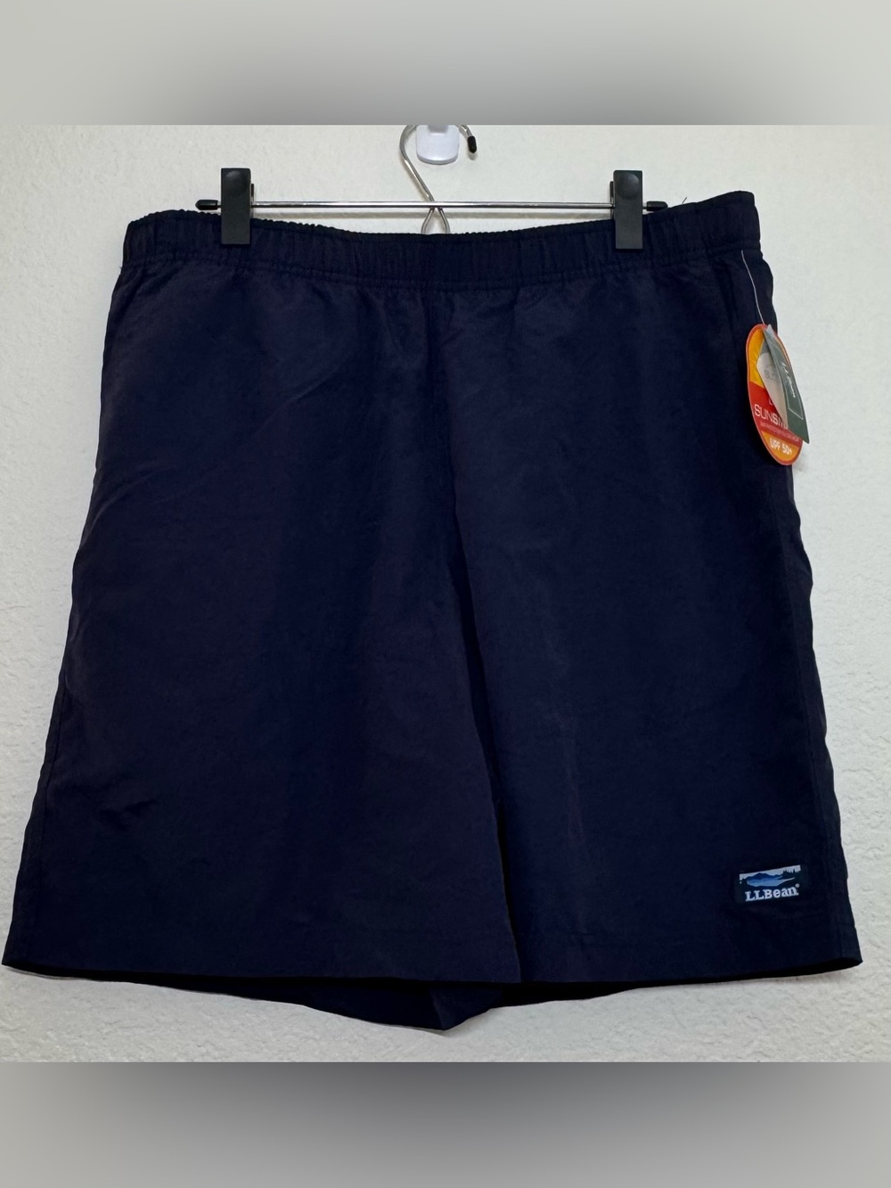 LL Bean Navy Classic Supplex Sport Shorts Lined Swim Trunks 8” UPF 50